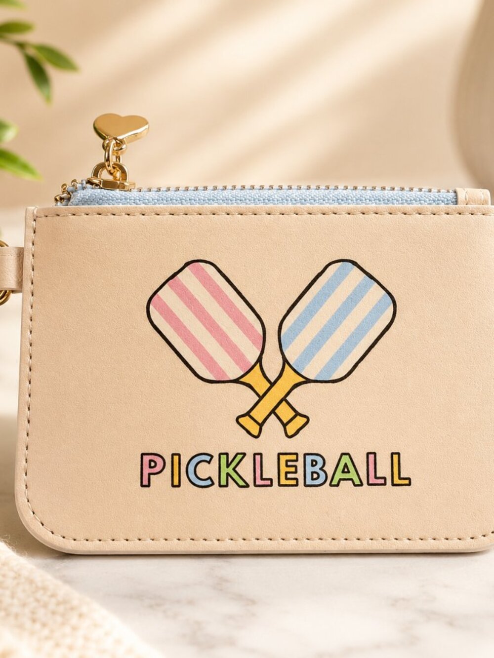Pickleball Key & Card Holder - Cream with Pastel Accents